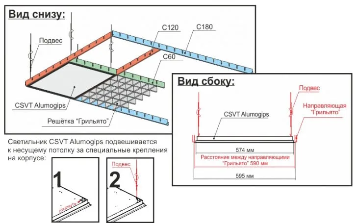 Монтаж светильников в Грильято
